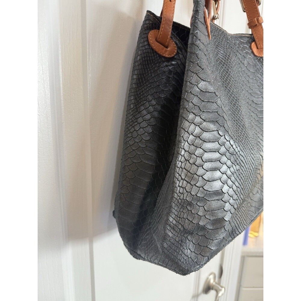 Borse In Pelle Handbag Genuine Leather Hobo Shoulder Purse Python Embossed - Picture 3 of 12